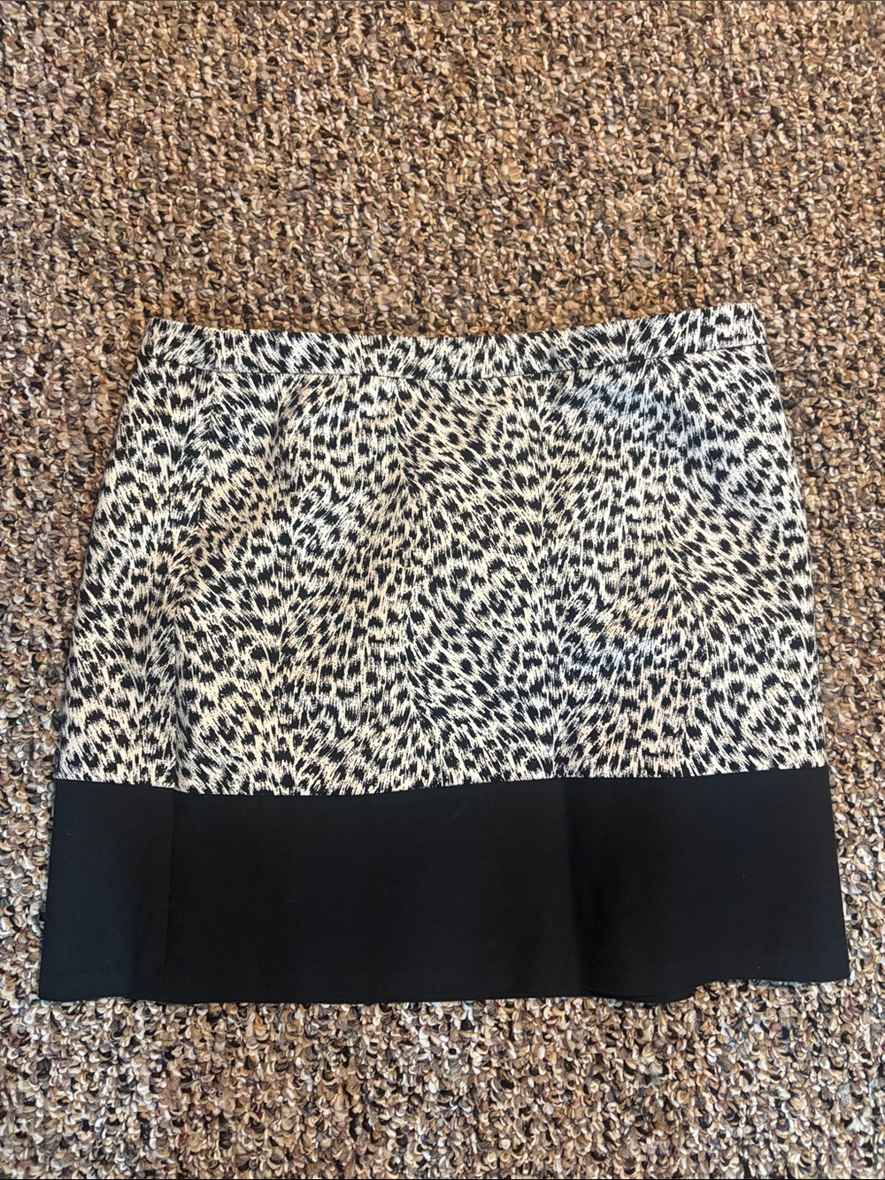 Michael Kors Black and Cream Animal-Print Mini Skirt with Black Hem